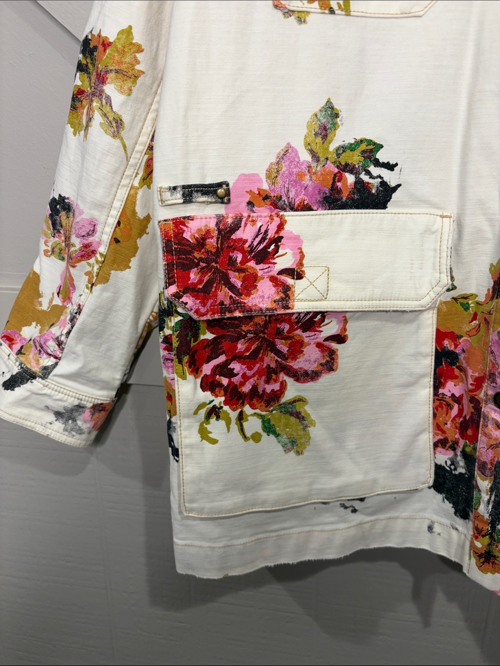 Anthropologie Pilcro The Wanderer Floral Utility Jacket White Multi Size XL - Picture 7 of 14